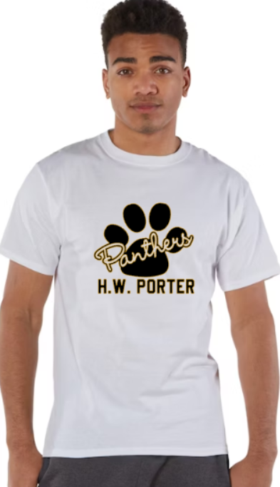 H.W. Porter Paw Cursive Logo Champion Brand Short Sleeve Adult Tshirt - color and logo customization available