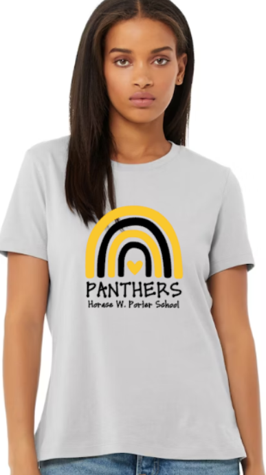 H.W. Porter Rainbow Logo Bella+Canvas Brand Short Sleeve Women's Cut Tshirt - color and logo customization available