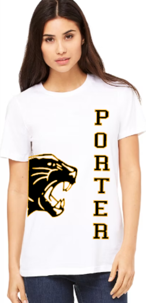 H.W. Porter PORTER Panther Logo Bella+Canvas Brand Short Sleeve Women's Cut Tshirt - color and logo customization available