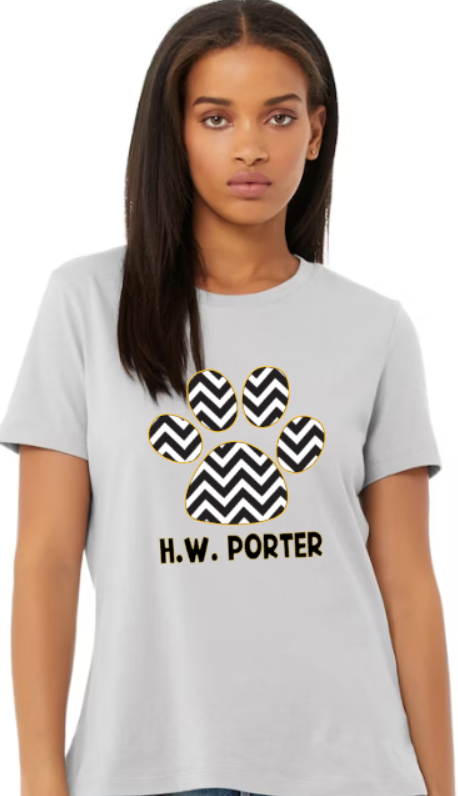 H.W. Porter Chevron Logo Bella+Canvas Brand Short Sleeve Women's Cut Tshirt - color and logo customization available