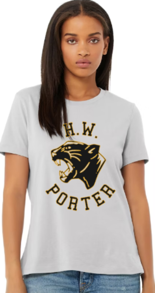 H.W. Porter Panther Logo Bella+Canvas Brand Short Sleeve Women's Cut Tshirt - color and logo customization available