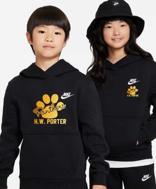 H.W. Porter Cursive Paw Nike Brand YOUTH Club Fleece Hooded Sweatshirt