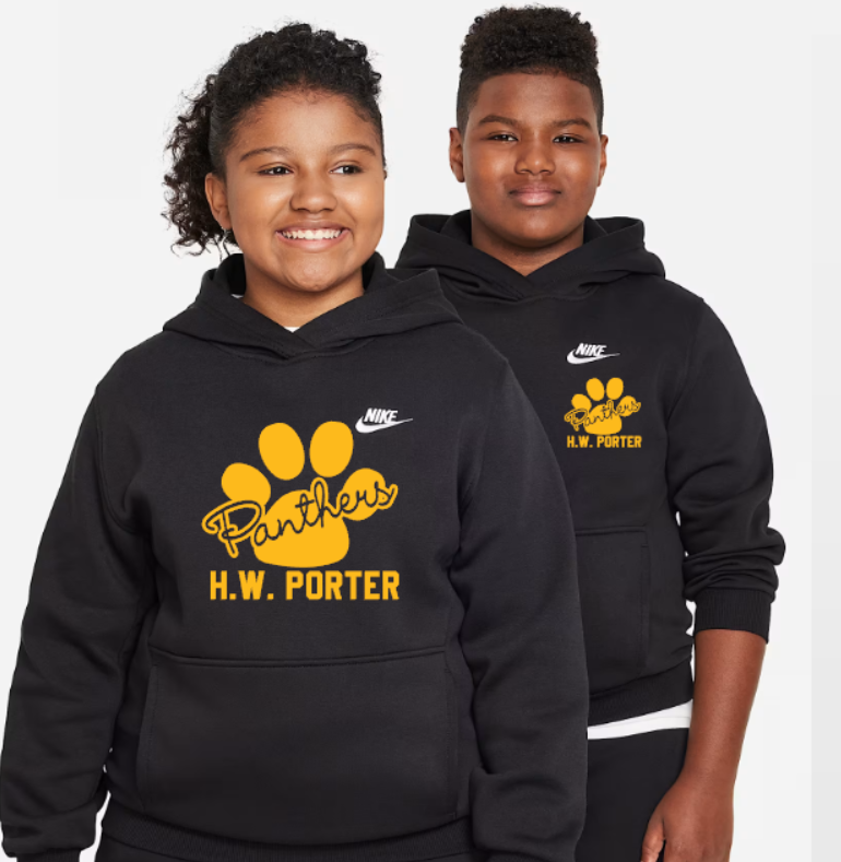 H.W. Porter Cursive Paw Nike Brand YOUTH Club Fleece Hooded Sweatshirt