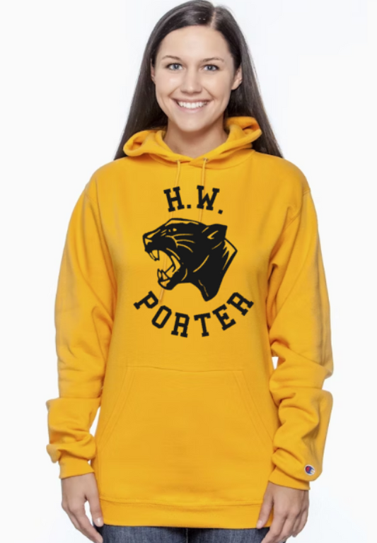 H.W. Porter Panther Logo Champion Brand Adult Hooded Sweatshirt- Custom Personalization!