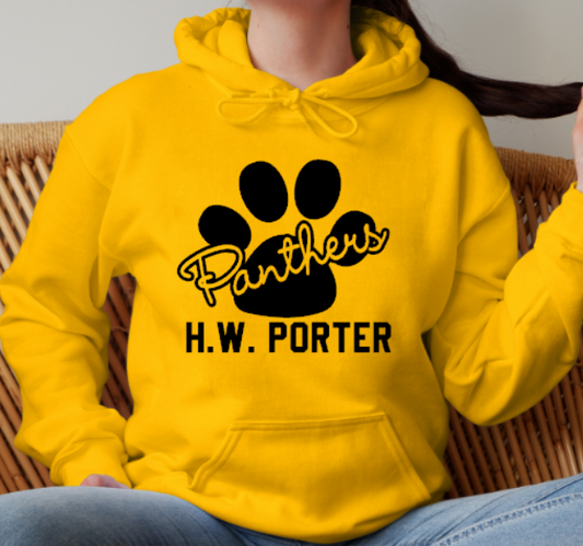 H.W. Porter Cursive Paw Adult Gildan Heavy 50/50 Blend Hooded Sweatshirt