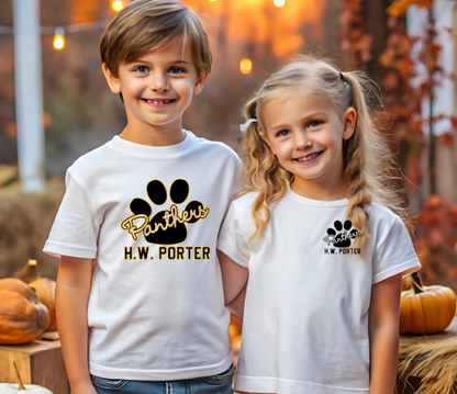 H.W. Porter Cursive Paw YOUTH Gildan Heavy Tshirt