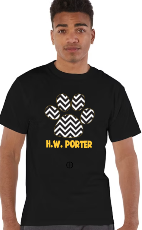 H.W. Porter Paw Chevron Champion Brand Short Sleeve Adult Tshirt - color and logo customization available