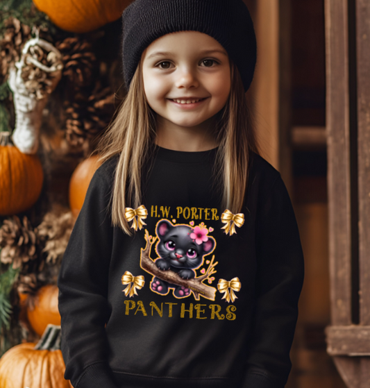 H.W. Porter Panther Bow YOUTH Gildan Heavy 50/50 Fleece Crew Sweatshirt