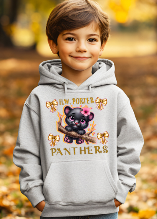 H.W. Porter Panther Bow YOUTH Gildan Heavy 50/50 Blend Hooded Sweatshirt