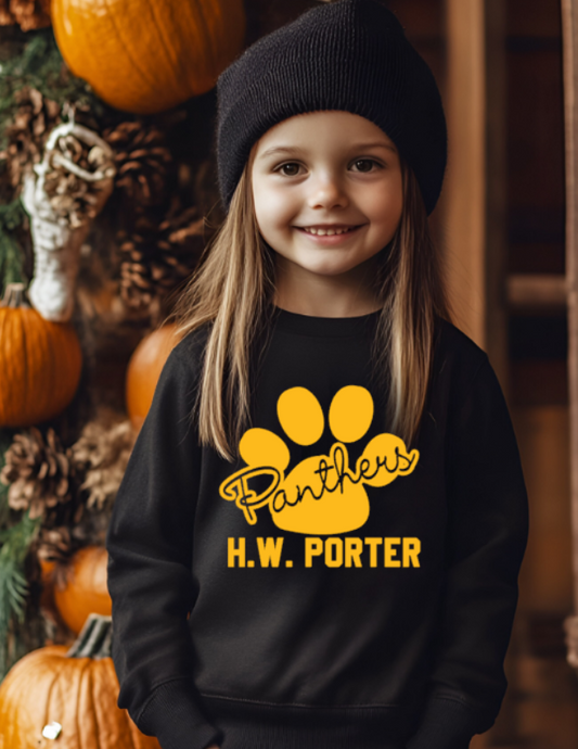 H.W. Porter Cursive Paw YOUTH Gildan Heavy 50/50 Fleece Crew Sweatshirt