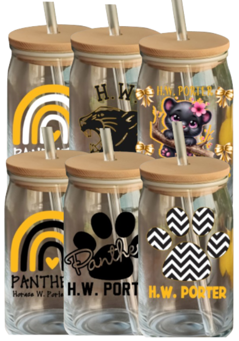 H.W. Porter Glass Cups with Bamboo Lids - - Custom Personalization!