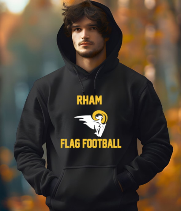 RHAM Flag Football Adult Gildan Heavy 50/50 Blend Hooded Sweatshirt- Custom Personalization!