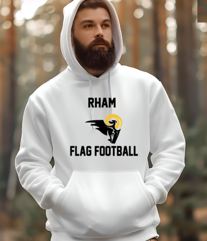 RHAM Flag Football Adult Gildan Heavy 50/50 Blend Hooded Sweatshirt- Custom Personalization!