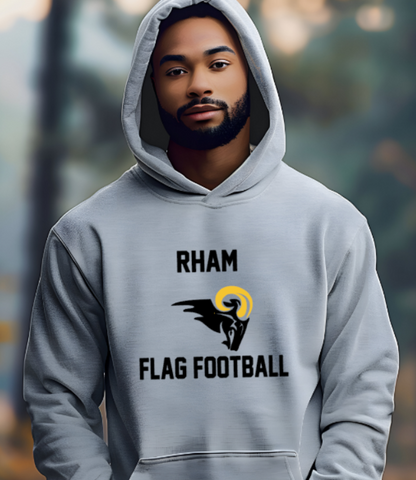 RHAM Flag Football Adult Gildan Heavy 50/50 Blend Hooded Sweatshirt- Custom Personalization!