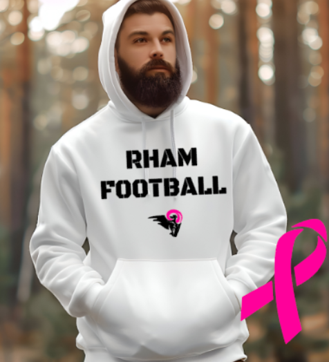 RHAM Football Limited Edition Pink - Adult Gildan Heavy 50/50 Blend Hooded Sweatshirt- Custom Personalization! (Copy)