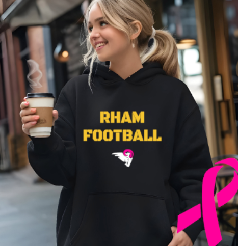 RHAM Football Limited Edition Pink - Adult Gildan Heavy 50/50 Blend Hooded Sweatshirt- Custom Personalization! (Copy)