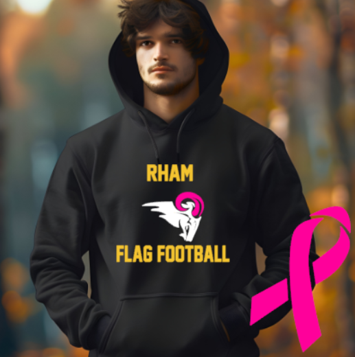 RHAM Flag Football Limited Edition Pink - Adult Gildan Heavy 50/50 Blend Hooded Sweatshirt- Custom Personalization!