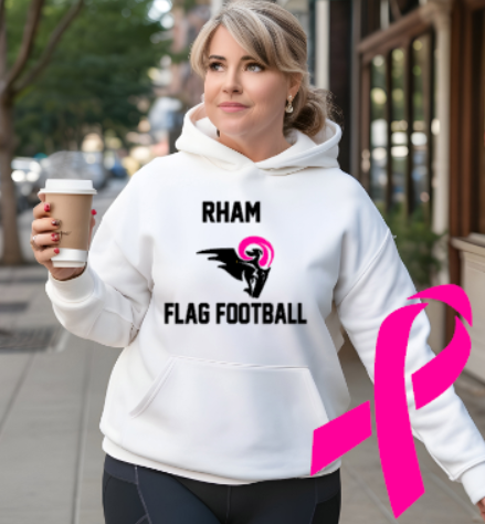 RHAM Flag Football Limited Edition Pink - Adult Gildan Heavy 50/50 Blend Hooded Sweatshirt- Custom Personalization!