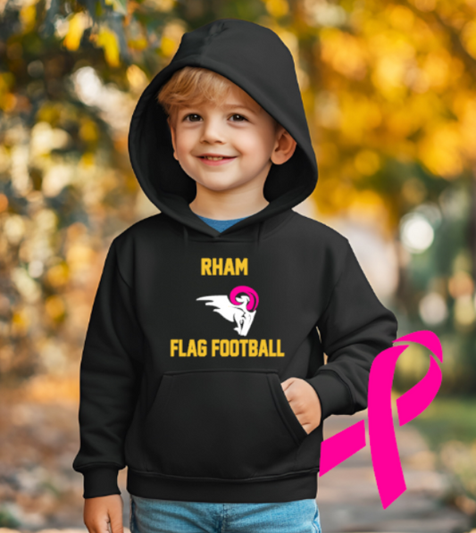 RHAM YOUTH Flag FootballLimited Edition Pink - Gildan Heavy 50/50 Blend Hooded Sweatshirt- Custom Personalization!
