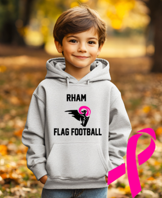 RHAM YOUTH Flag FootballLimited Edition Pink - Gildan Heavy 50/50 Blend Hooded Sweatshirt- Custom Personalization!