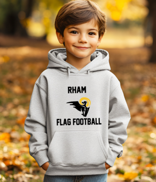 RHAM YOUTH Flag Football - Gildan Heavy 50/50 Blend Hooded Sweatshirt- Custom Personalization!