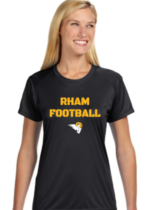 RHAM  Football Gildan A4 Womens Cut Poly Cooling Performance Short Sleeve Tshirt- Custom Personalization!