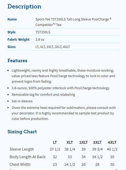 CLLL Tall Short or Long Sleeve PosiCharge ® Competitor™ Tee
