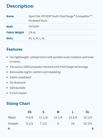 CLLL Youth and Unisex Adult PosiCharge ® Competitor ™ Pocketed Short 7-9"