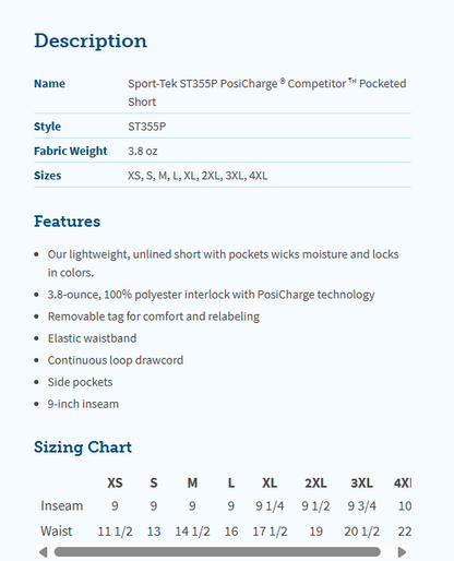 CLLL Youth and Unisex Adult PosiCharge ® Competitor ™ Pocketed Short 7-9"