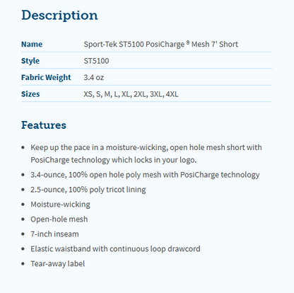 CLLL Youth and Unisex Adult PosiCharge Mesh Short 5-9"