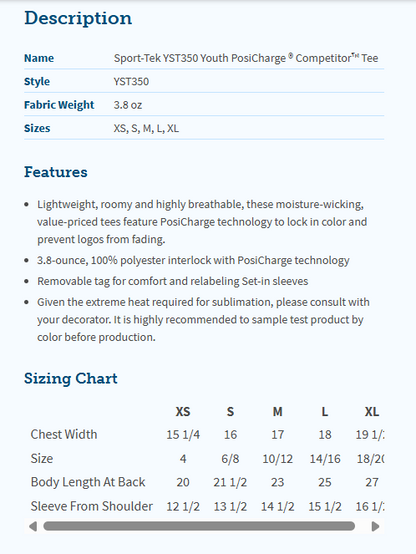 CLLL Youth and Adult Short or Long Sleeve PosiCharge ® Competitor™ Tee