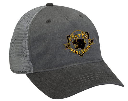 Porter 25-26 Pigment-Dyed Twill & Mesh 5 Panel Snapback Trucker Cap