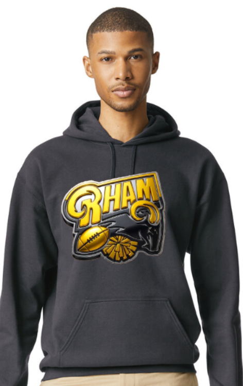 RYFC New! RHAM RAM Customizable Gildan Adult and Youth Hooded Sweatshirt (or upgrade to softstyle)