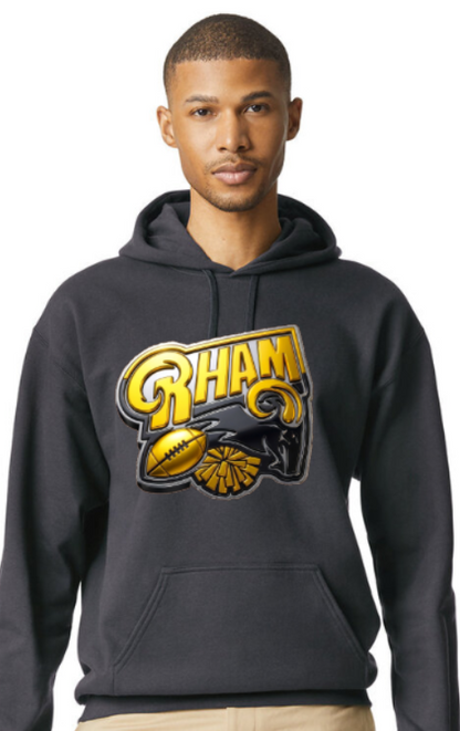 RYFC New! RHAM RAM Customizable Gildan Adult and Youth Hooded Sweatshirt (or upgrade to softstyle)
