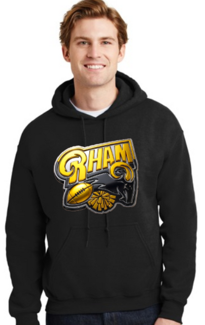 RYFC New! RHAM RAM Customizable Gildan Adult and Youth Hooded Sweatshirt (or upgrade to softstyle)