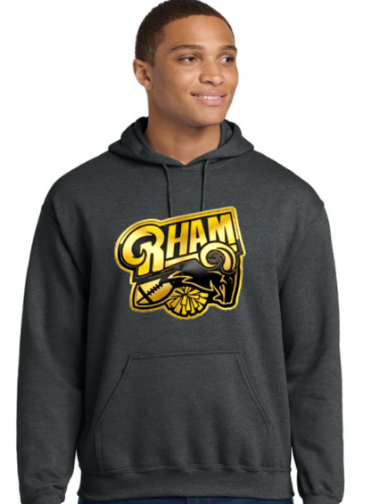RYFC New! RHAM RAM Customizable Gildan Adult and Youth Hooded Sweatshirt (or upgrade to softstyle)