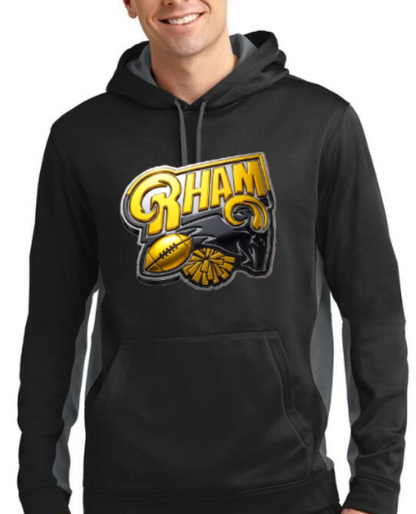 RYFC RHAM RAM Football Adult Customizable Poly Sport Tek Color Block Football Hoodie