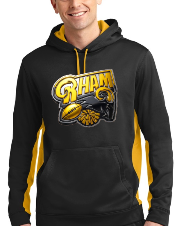 RYFC RHAM RAM Football Adult Customizable Poly Sport Tek Color Block Football Hoodie