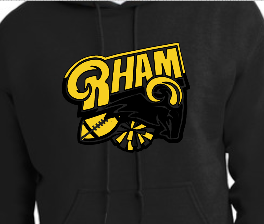 RYFC New! RHAM RAM Customizable Gildan Adult and Youth Hooded Sweatshirt (or upgrade to softstyle)