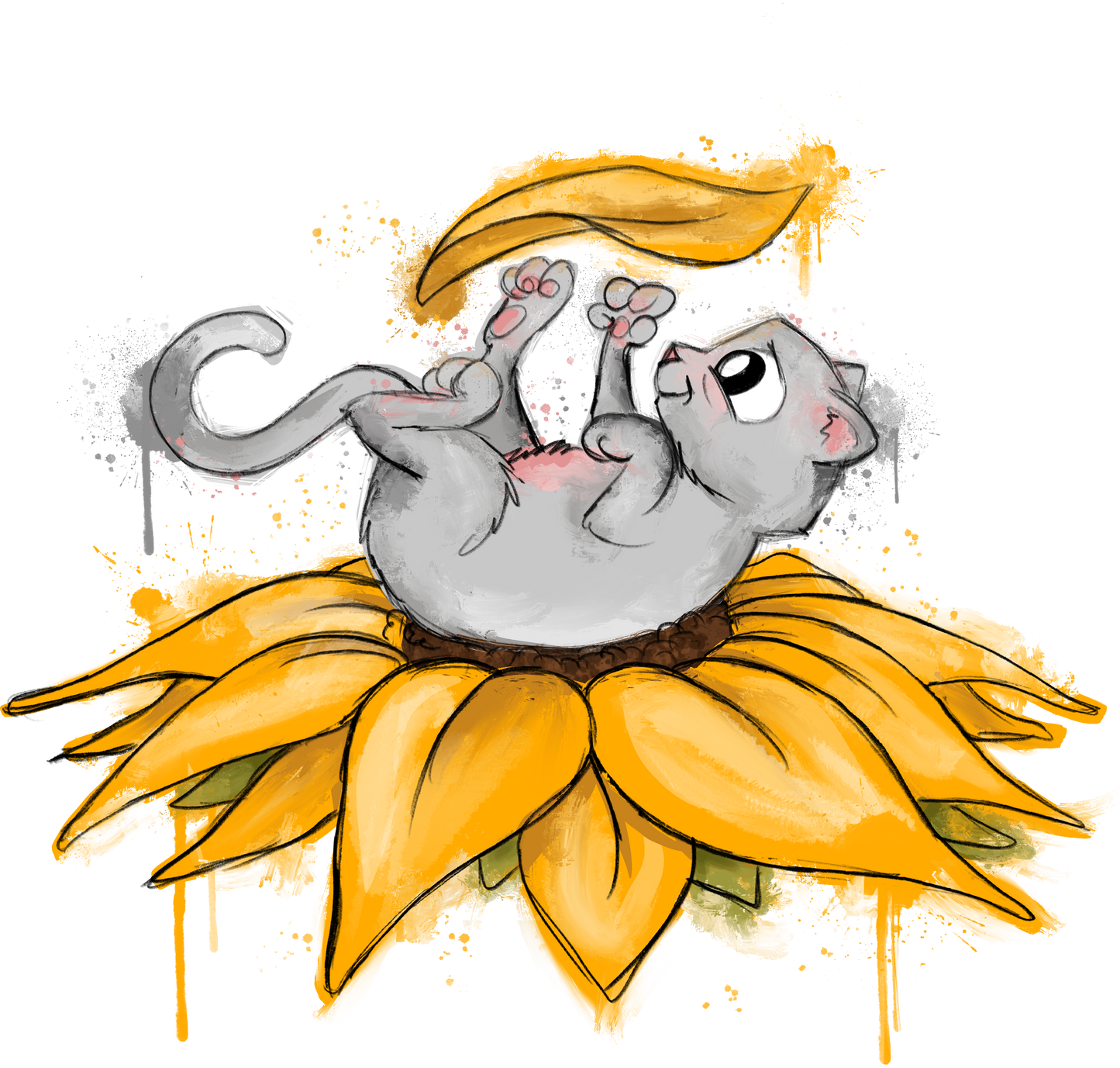 Kitty playing on Sunflower Adult Tshirt