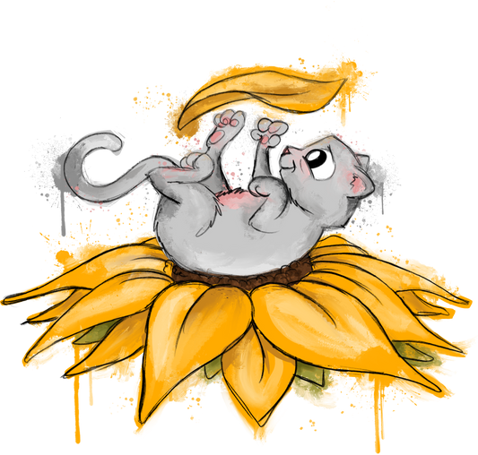 Kitty playing on Sunflower Adult Tshirt