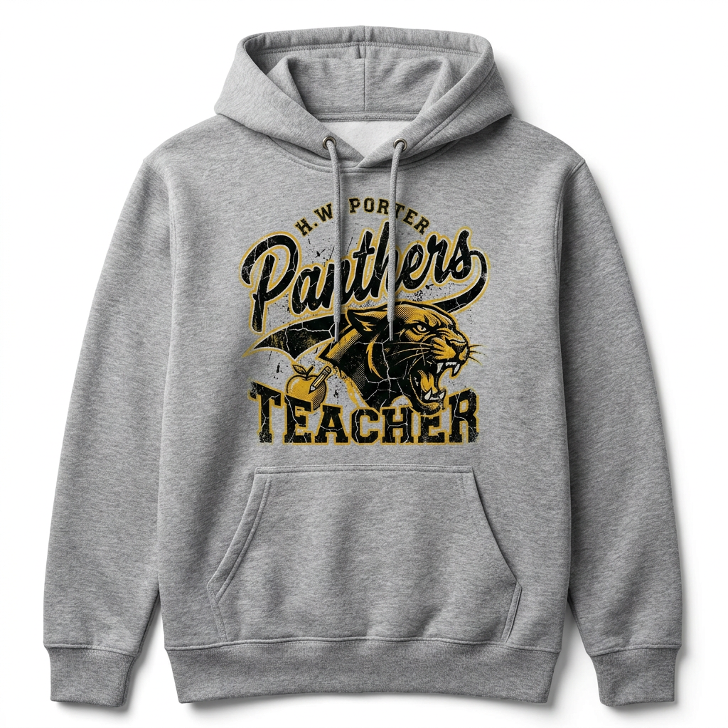 H.W. Porter Grunge TEACHER Logo Adult Gildan Heavy 50/50 Blend Hooded Sweatshirt- Custom Personalization!