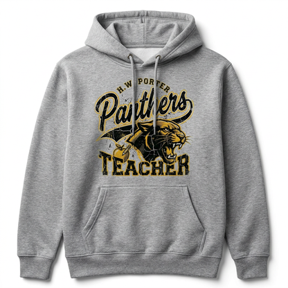 H.W. Porter Grunge TEACHER Logo Adult Gildan Heavy 50/50 Blend Hooded Sweatshirt- Custom Personalization!