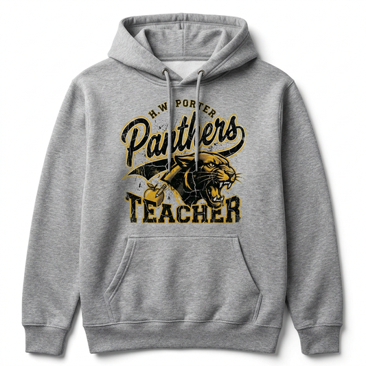 H.W. Porter Grunge TEACHER Logo Adult Gildan Heavy 50/50 Blend Hooded Sweatshirt- Custom Personalization!