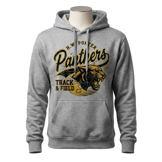 H.W. Porter Grunge TRACK & FIELD Adult Gildan Heavy 50/50 Blend Hooded Sweatshirt- Custom Personalization!
