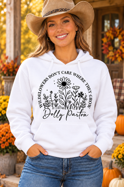 Dolly Wildflowers Adult /youth Gildan Heavy Customizable 50/50 Blend Hooded Sweatshirt
