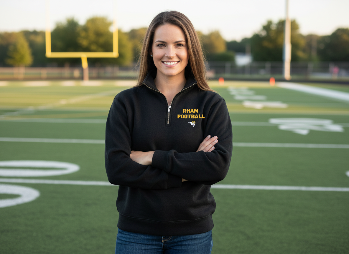 RYFC New! Customizable RHAM Football Adult Jerzees 50/50 Quarter Zip Sweatshirt