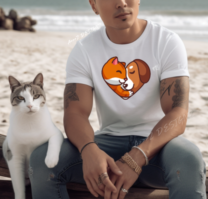 Cat and Dog Love Adult Tshirt