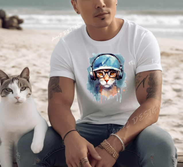 Cat in headphones Adult Tshirt