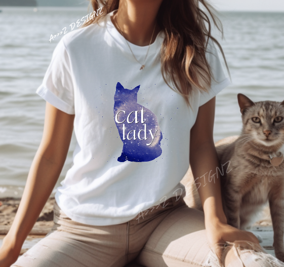 Cat Lady Blue Adult Tshirt